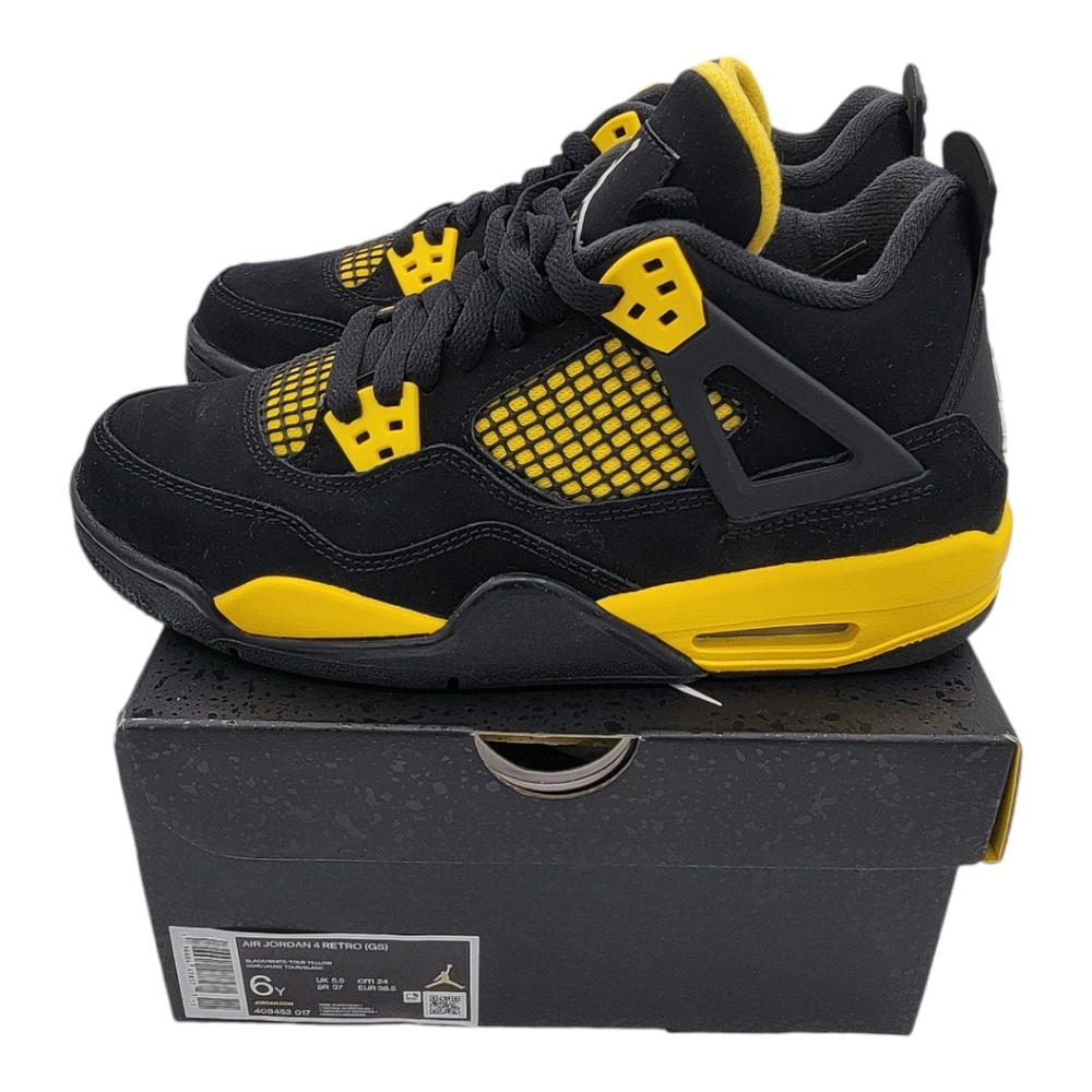Nike Air Jordan 4 Retro Thunder GS Sz 6Y Yellow Black